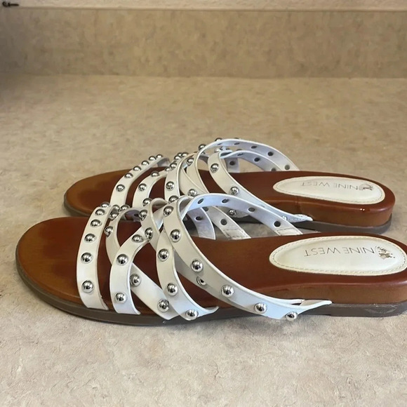 Nine West White Studded Criss Cross FlatMule Sandals - Picture 5 of 9